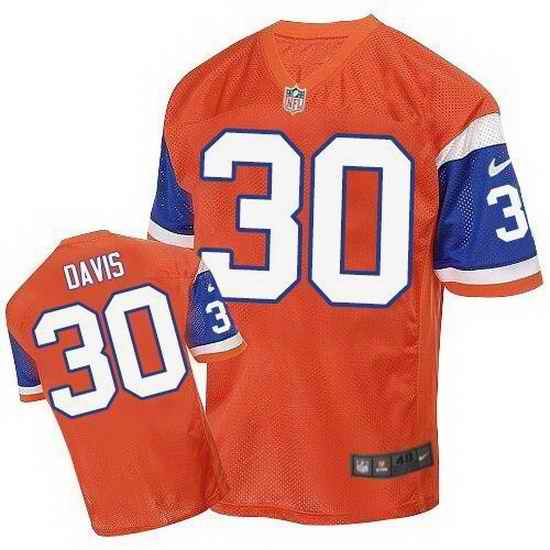 Nike Broncos #30 Terrell Davis Orange Throwback Mens Stitched NFL Elite Jersey